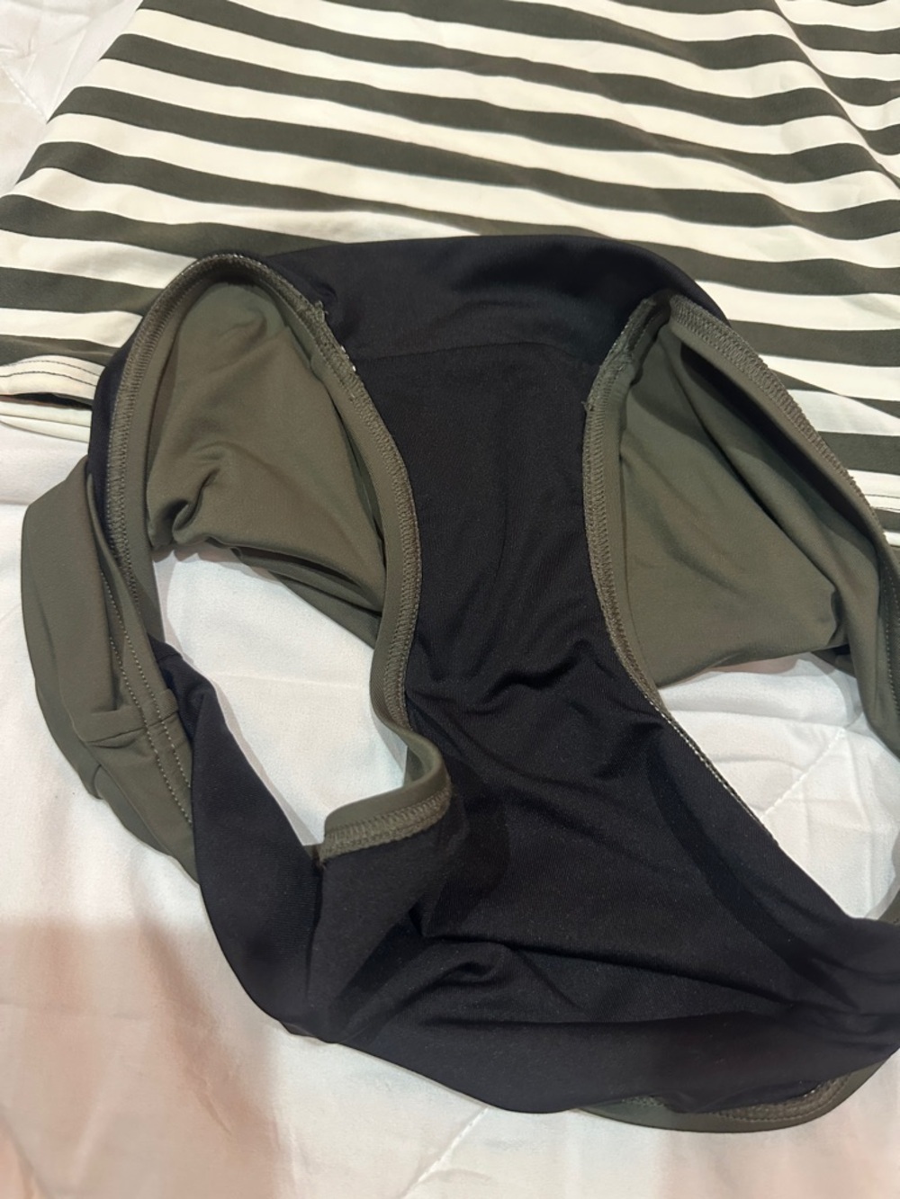 NWOT Michael Kors Black and White Striped Tankini with Olive Bottoms size M - Picture 8 of 9